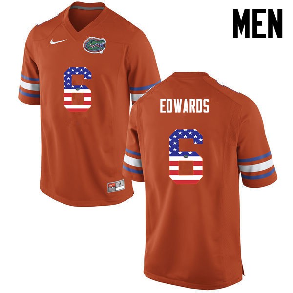 Florida Gators Men #6 Brian Edwards College Football USA Flag Fashion Orange